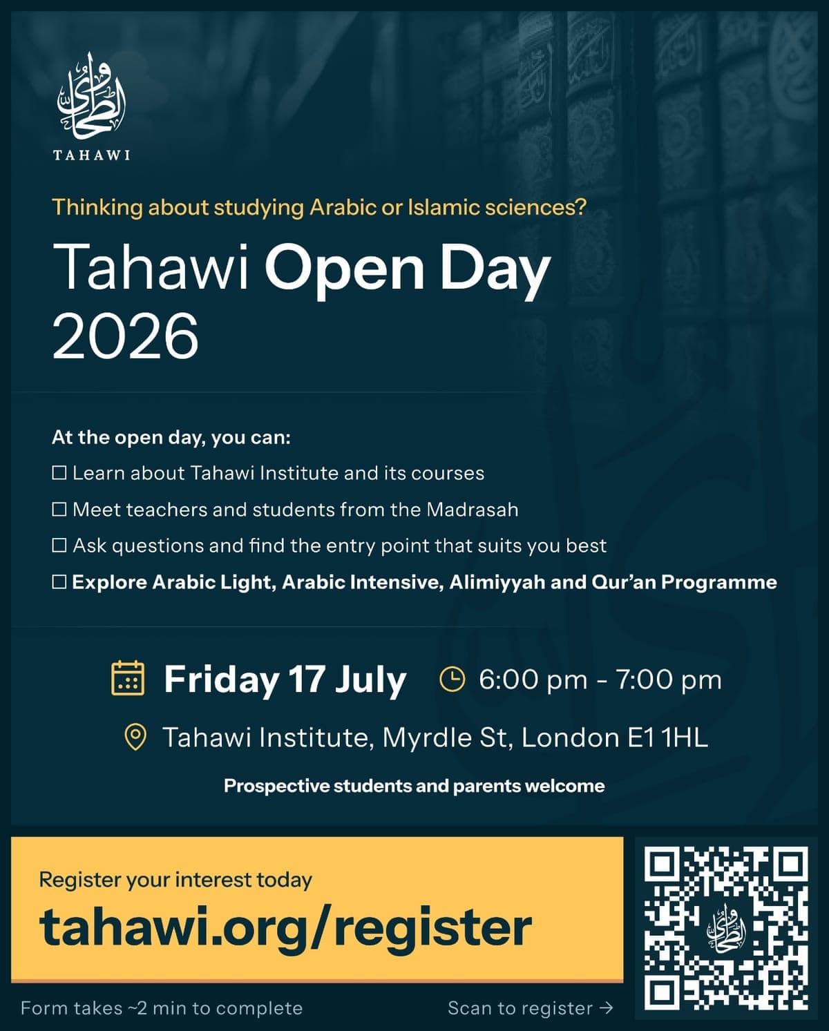 Tahawi Open Day 2026 flyer